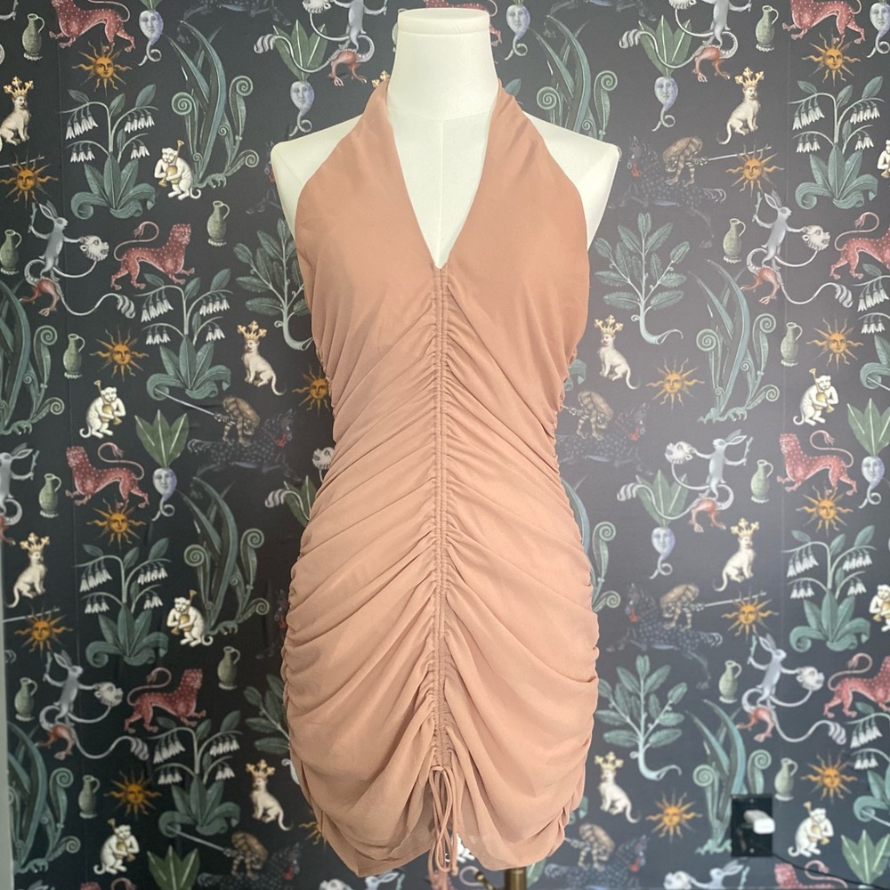 Pink Halter Ruched Bodycon Dress